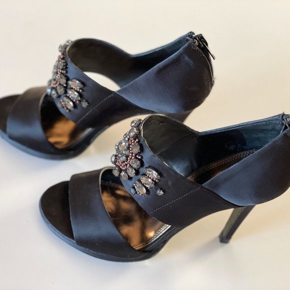 Satin Black Crystal Studded Heels - Picture 3 of 10